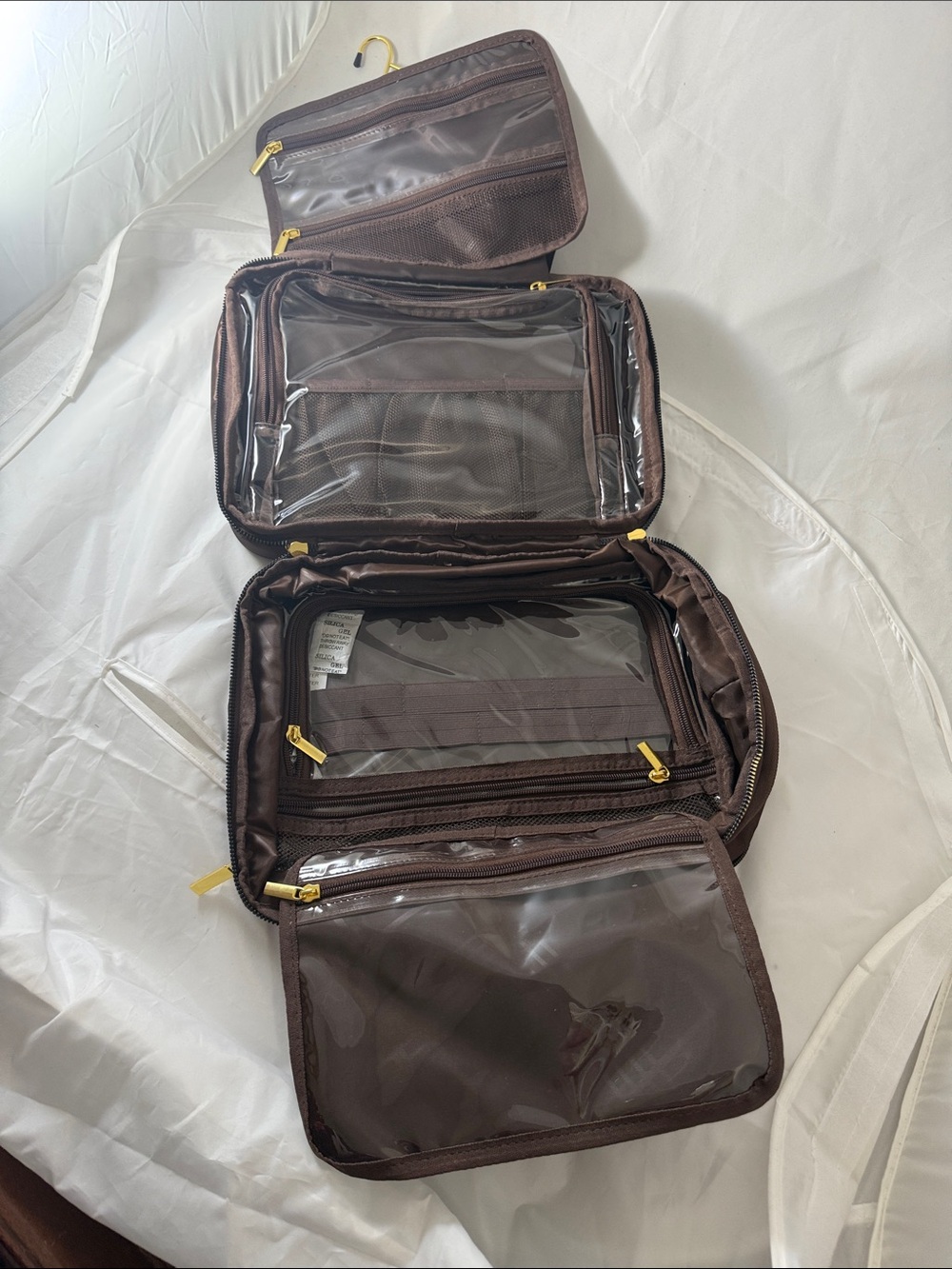 Joy Mangano Shimmering Brown Cosmetic Tote with Gold Plate - Picture 5 of 11